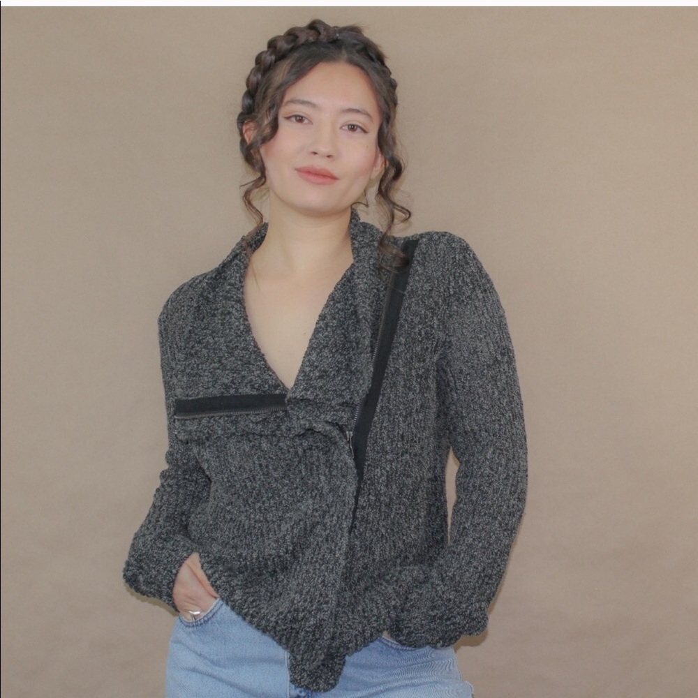 Lou & Grey knitted zipper sweater Moto jacket gray